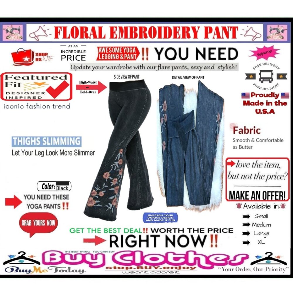 π BOTTOM Fold Embroidery π FLORAL β LEGGING PANT Waist FLARE Wash πΈ BUY NOWβ - Picture 8 of 16
